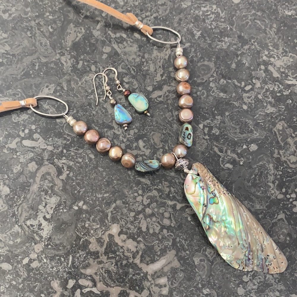 Abalone Statement Necklace & earrings